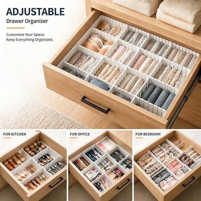 Plastic Adjustable Drawer Dividers Organizer Separator ( Pack of 6)