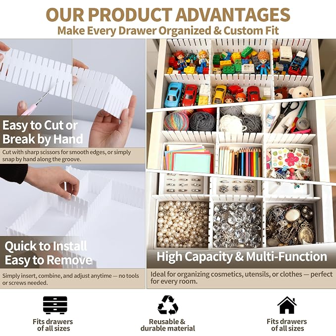 Plastic Adjustable Drawer Dividers Organizer Separator ( Pack of 6)