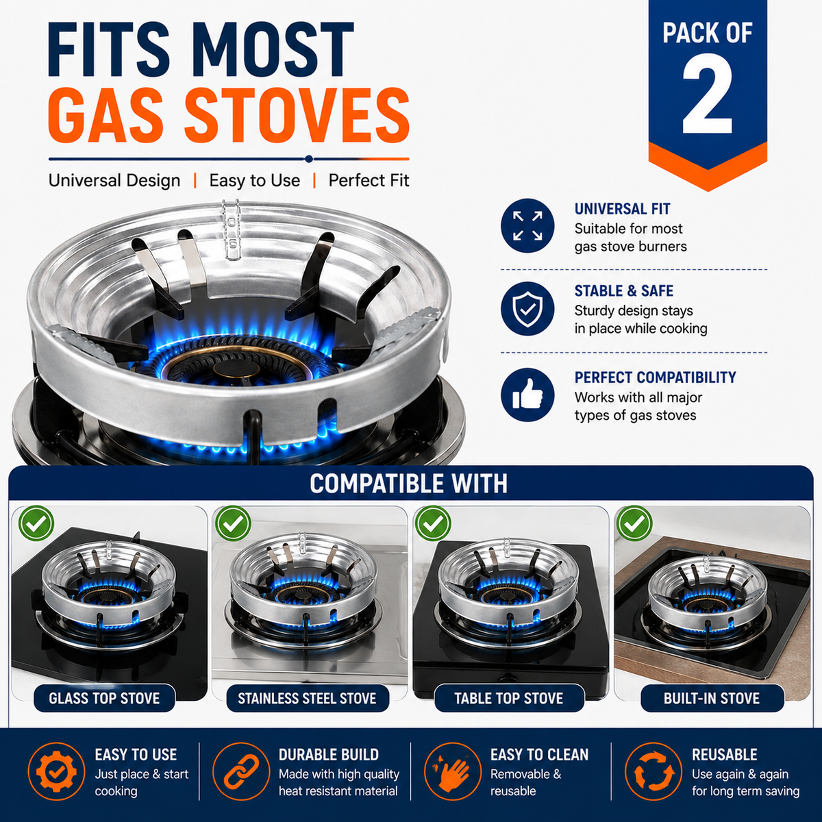 Smart Gas Saver Burner Ring – LPG Stove Flame Efficiency Jali (Pack of 2)