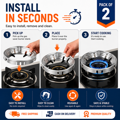 Smart Gas Saver Burner Ring – LPG Stove Flame Efficiency Jali (Pack of 2)