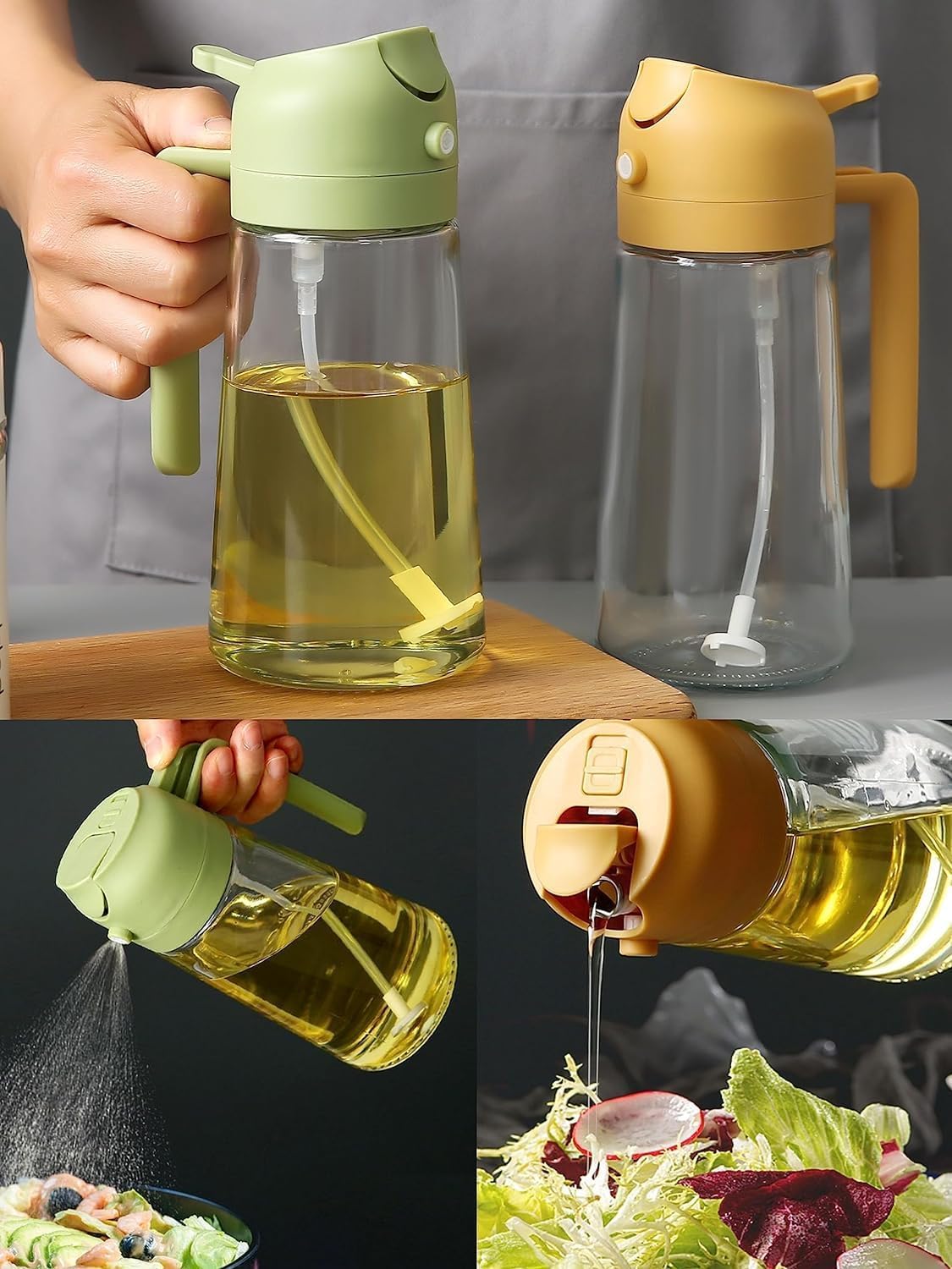 2 In 1 Oil Dispenser & Sprayer Bottle For Kitchen