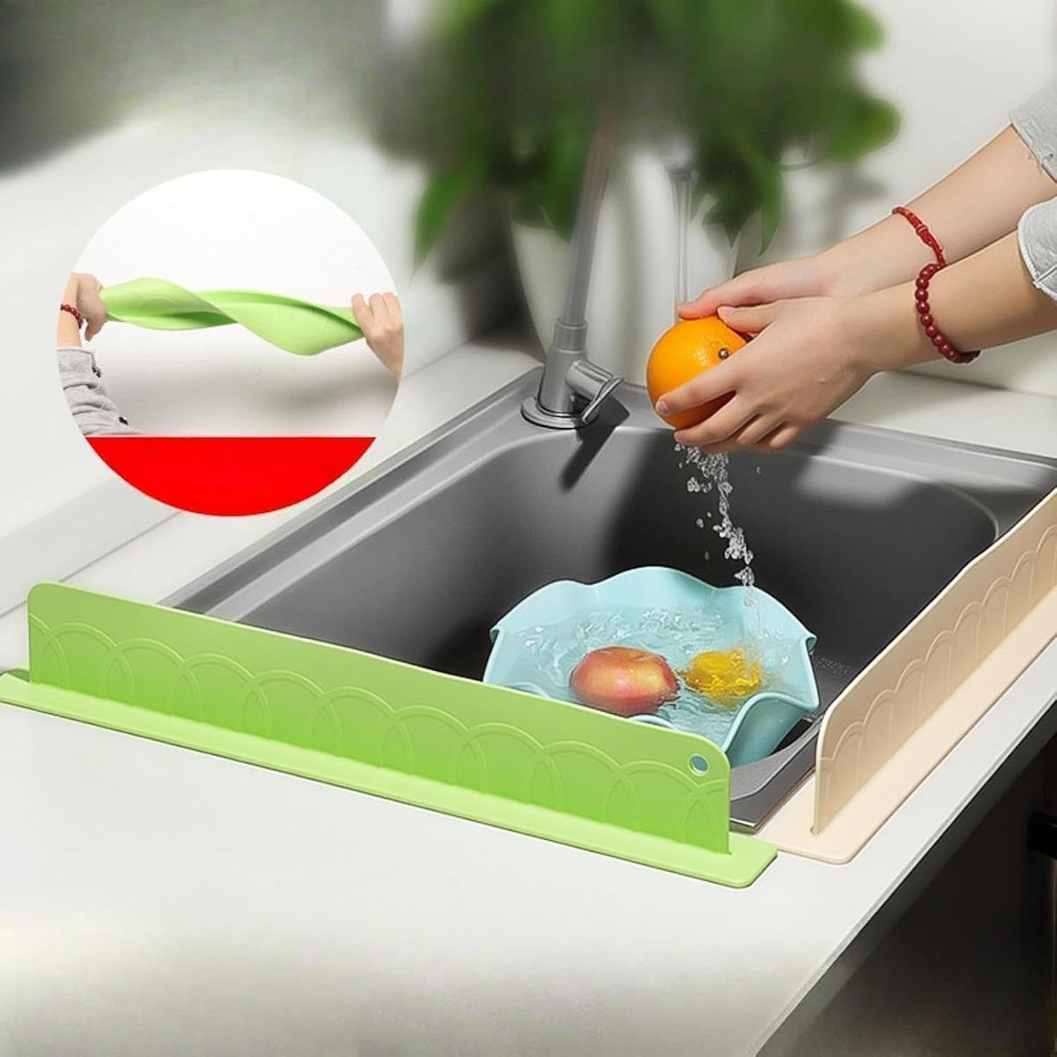 Silicone Splash Guard For Kitchen Sink (Assorted colour) (Pack Of 2)